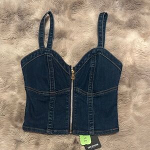 True Religion Dark Blue Denim Crop Bustier Tank